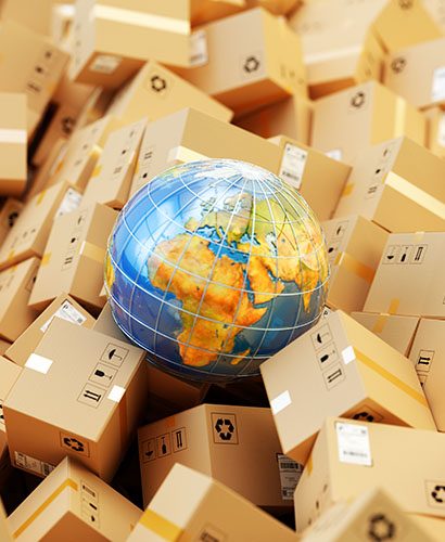 Distribution warehouse, international package shipping, global f